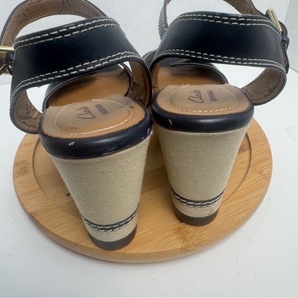 Clarks Collection Zia Castle Black Leather Wedge Ankle Strap Sandal Women Sz 10M - Picture 5 of 13